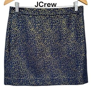 J CREW LEOPARD PRINT METALLIC MINI SKIRT NAVY AND GOLD